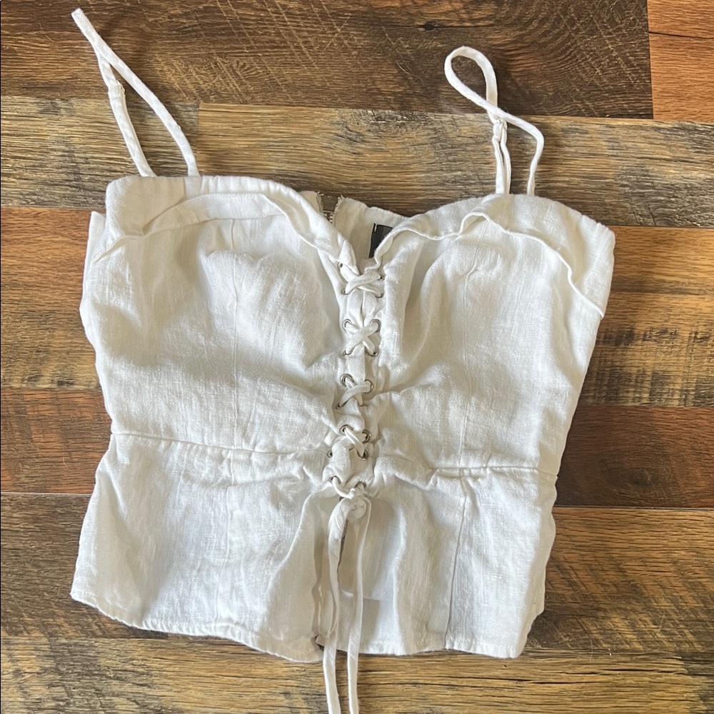 Reformation White Lace-Up Camisole Spaghetti Strap Crop Cropped Tank Top Size 2